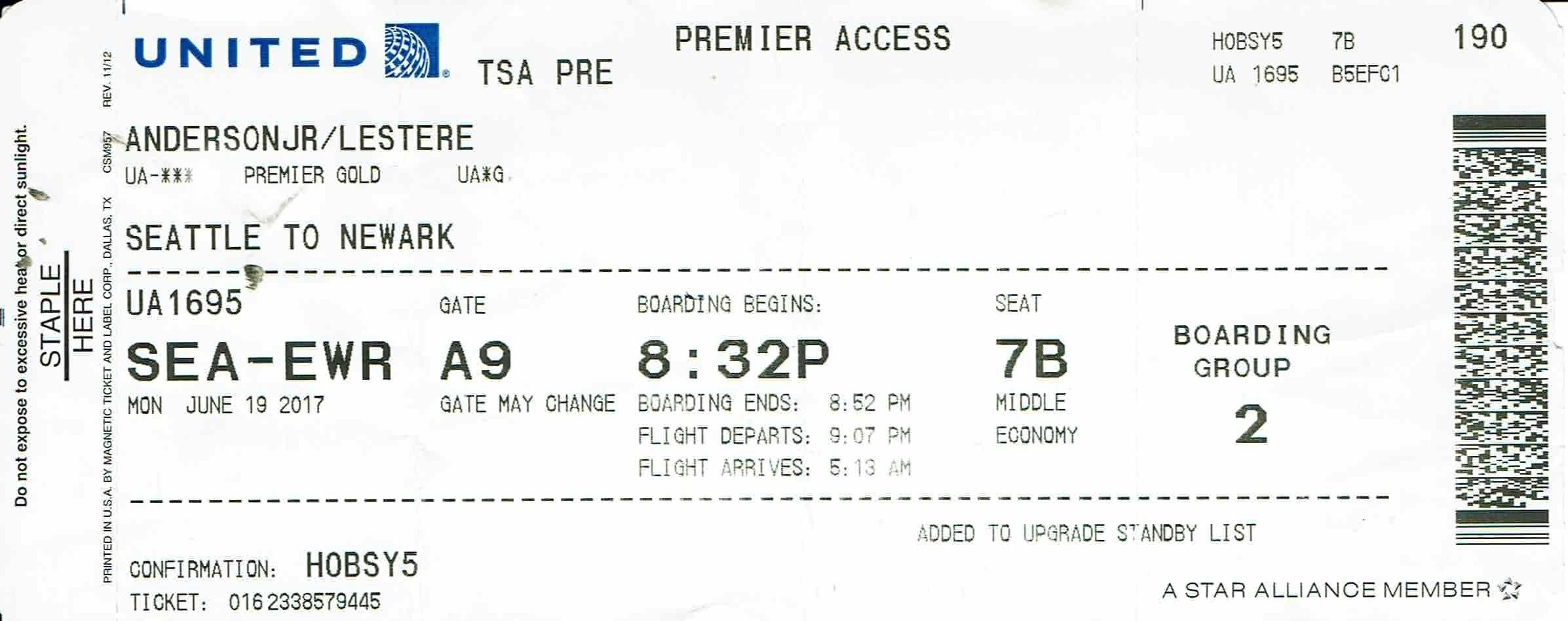 United Airlines Boarding Pass Ticket 1976