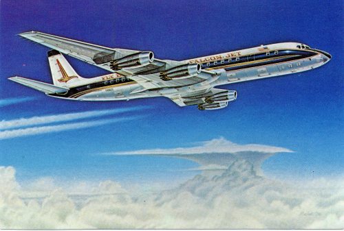 02 Eastern DC-8-21, Artist Mike Machat, 1978. Pub're Aviation World no ...