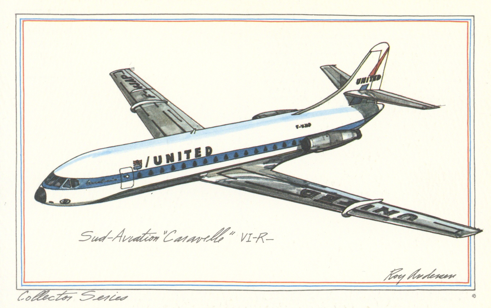 pc3143 postcard Boeing 747 Red   Roy Andersen Sketch MOBSC 