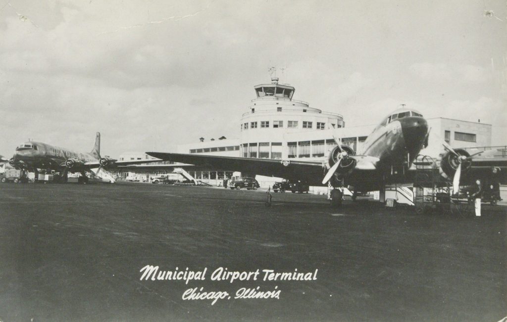 American Airlines Douglas DC-4 and DC-3 at Chicago Municipal Airport about 1948