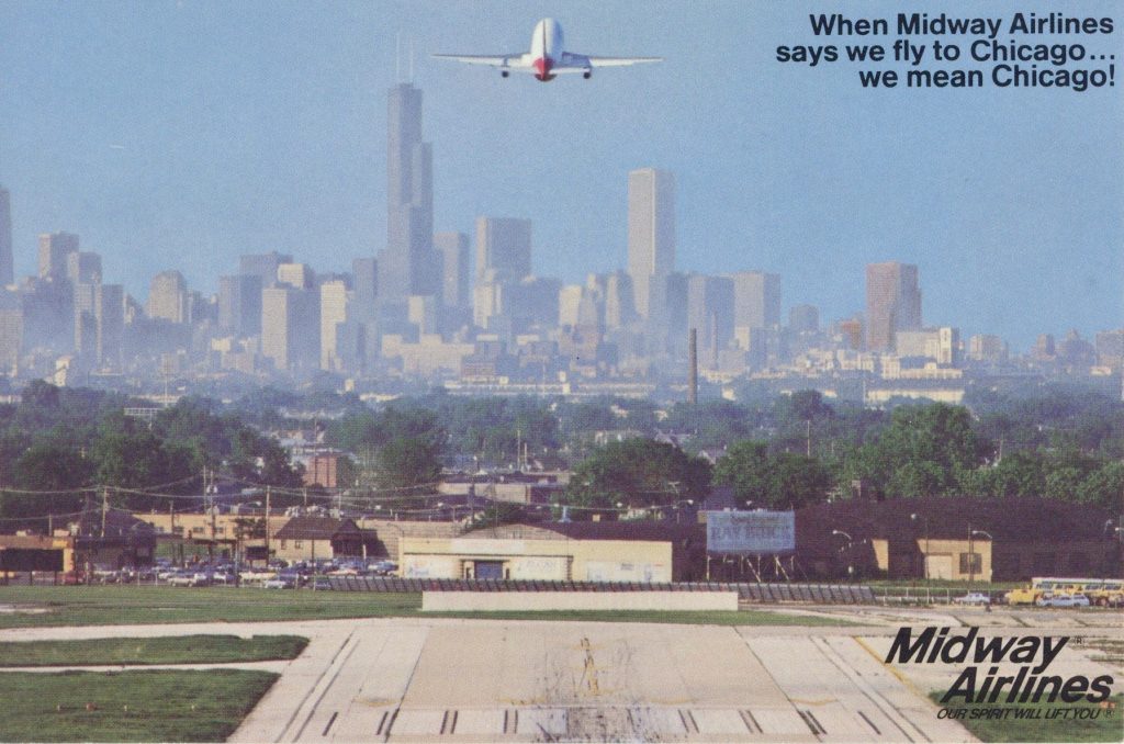 Midway Airlines Takeoff from Chicago Midway Airport, Airline Issue,1980s